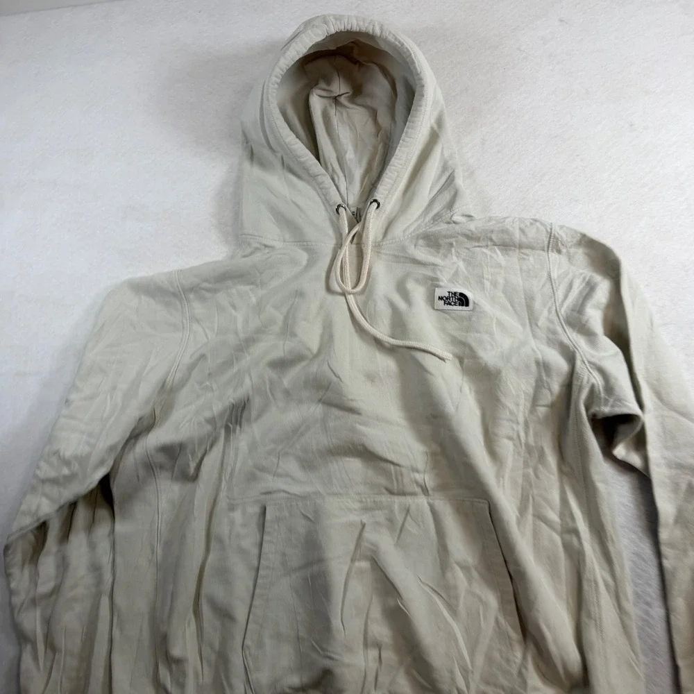 The North Face Mens XXL Cream Pullover Hoodie Logo Patch Off White Sweatshirt